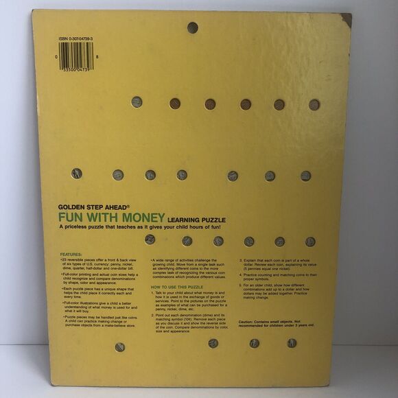 1985 Vintage Golden Step Ahead Learning Puzzle Fun with Money 4739-1 - Picture 10 of 15